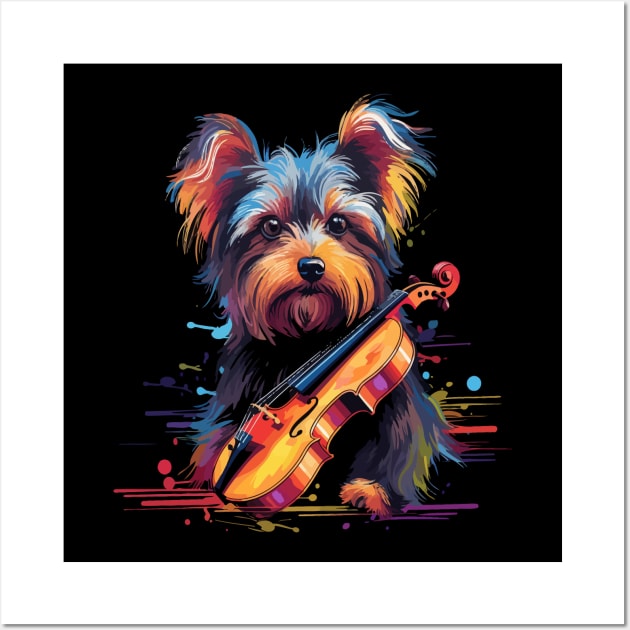 Yorkshire Terrier Playing Violin Wall Art by JH Mart